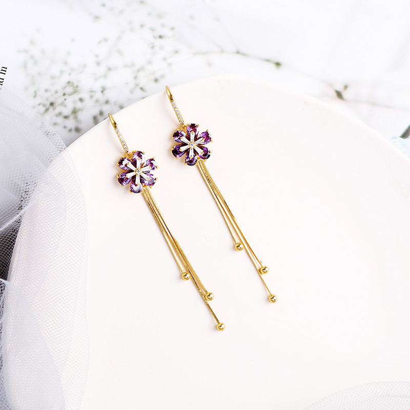 Korean Tassel Long Flower Earrings display picture 3