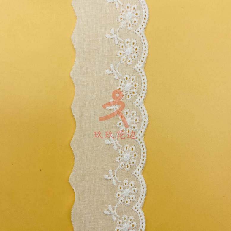 厂家直销 水溶棉布大花朵波浪蕾丝花边 打孔穿绳全棉线条码 现货