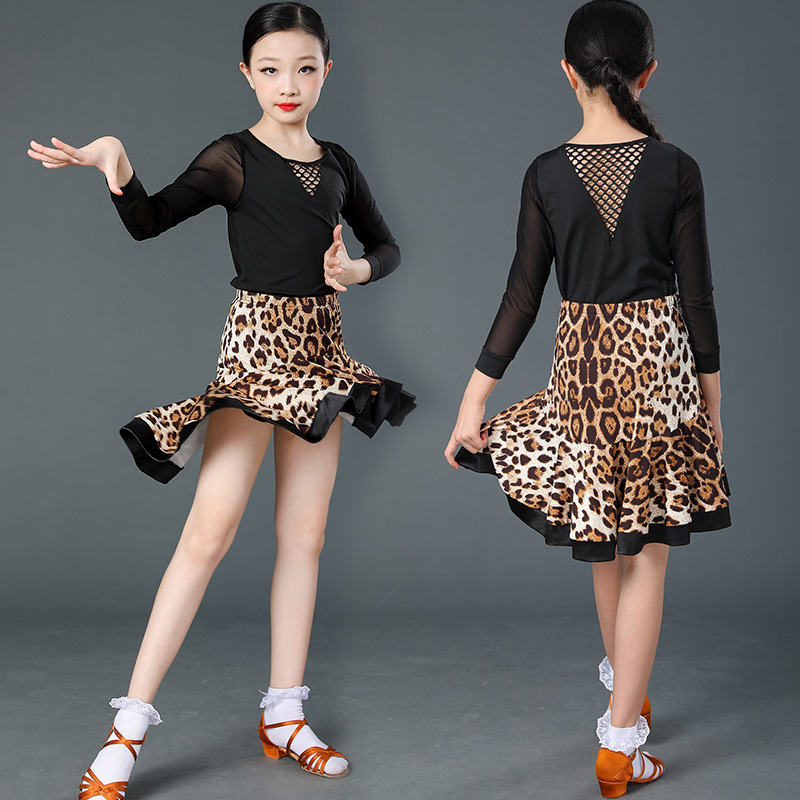 Red leopard blue white color Professional Latin dance dresses for girls