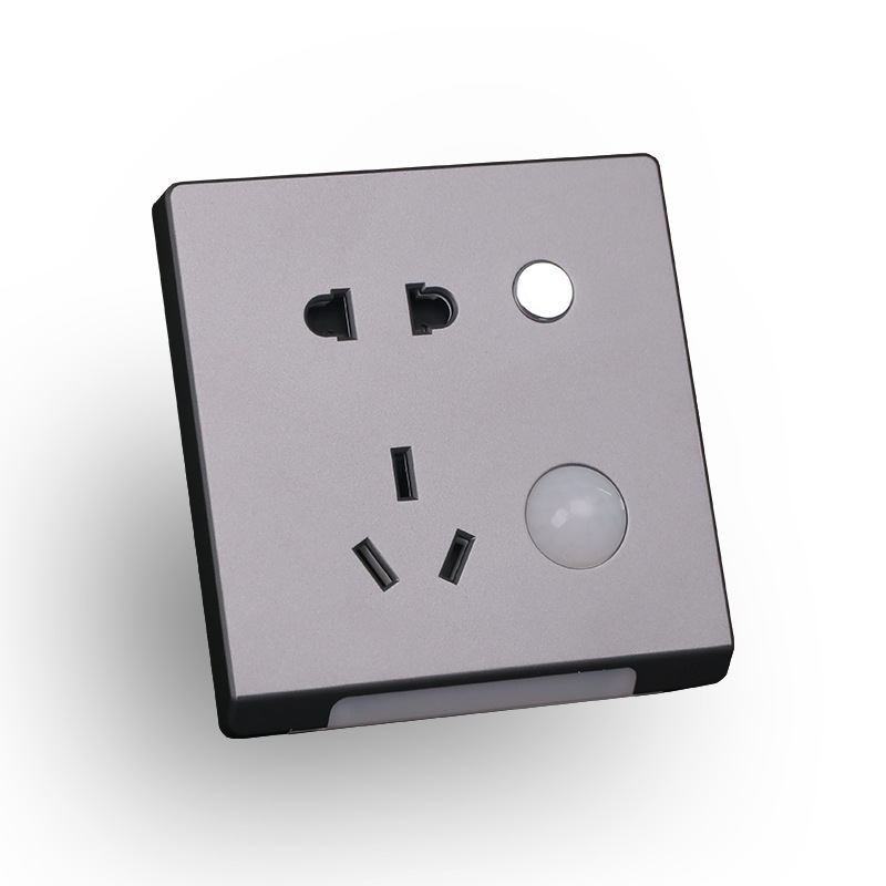 86型五孔带小夜灯开关插座楼道酒店地脚灯人体感应LED声控5孔面板|ms