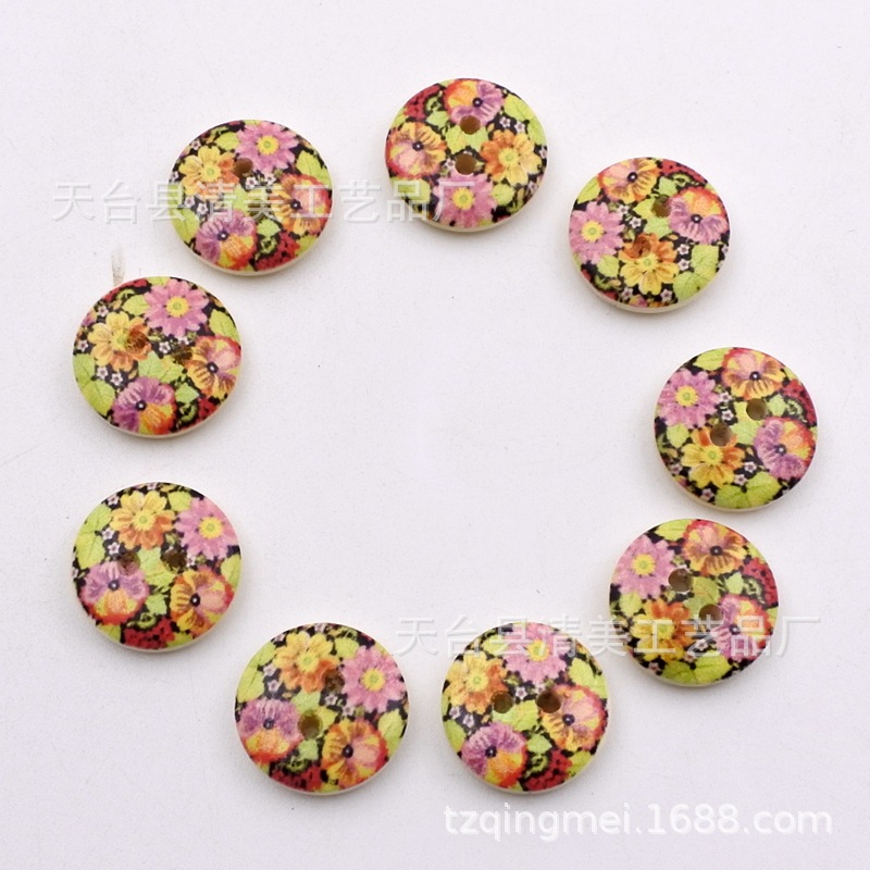 15mm pintado impreso botón madera decorativo impreso Bowl hebilla/Pan hebilla 100 un paquete