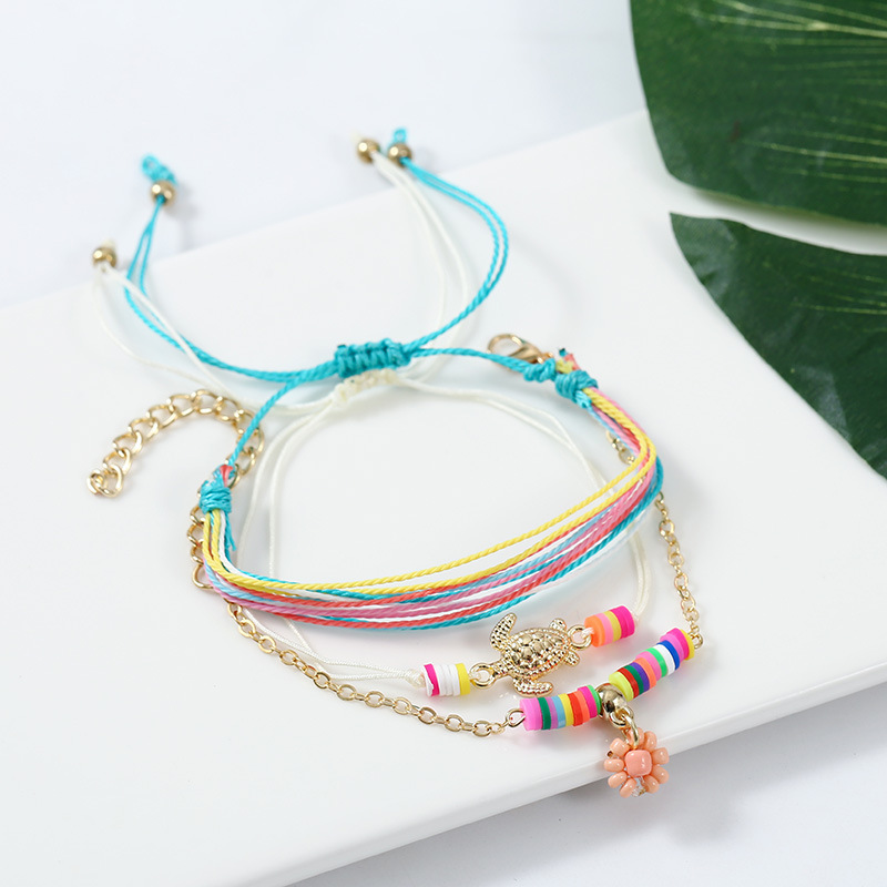 Beach Style Woven Handmade Rice Beads Tortoise Three Soft Clay Suit Anklets display picture 3