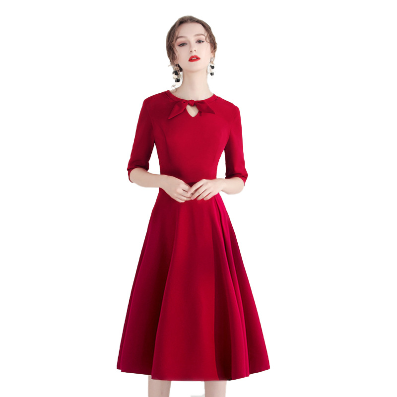 Vestido de noche para mujer, estilo brindis de novia, nueva colección 2026, para bodas y compromisos de otoño y verano, de manga media y largo medio, para banquetes y reuniones anuales.