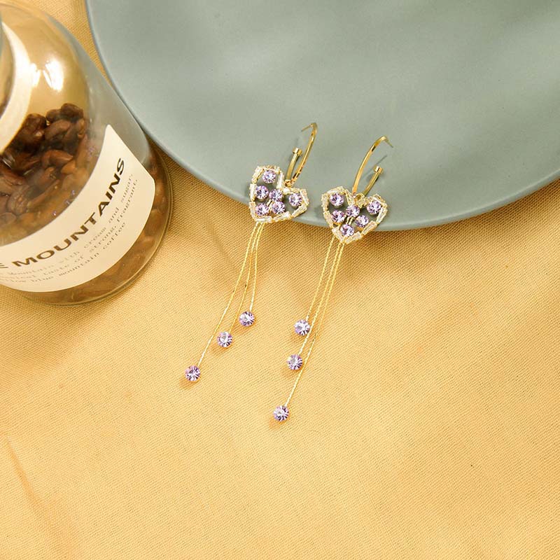 New S925 Silver Needle Earrings Long Tassel Earrings Zircon Love Earrings Wholesale Nihaojewelry display picture 3