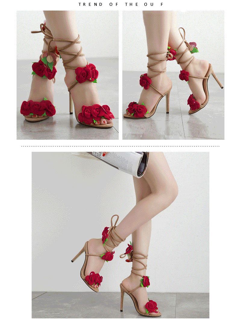 Rose Flower Lace Up High Heeled Sandals NSZLX116673