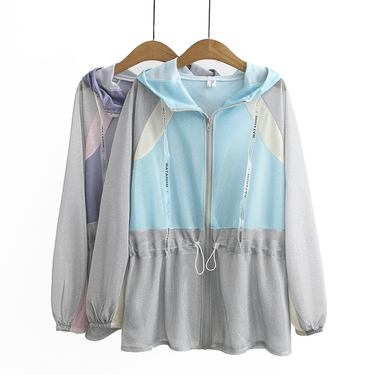 防晒服女装加大码长袖拼色连帽防晒衣女士百搭连帽宽松外套392039|ms