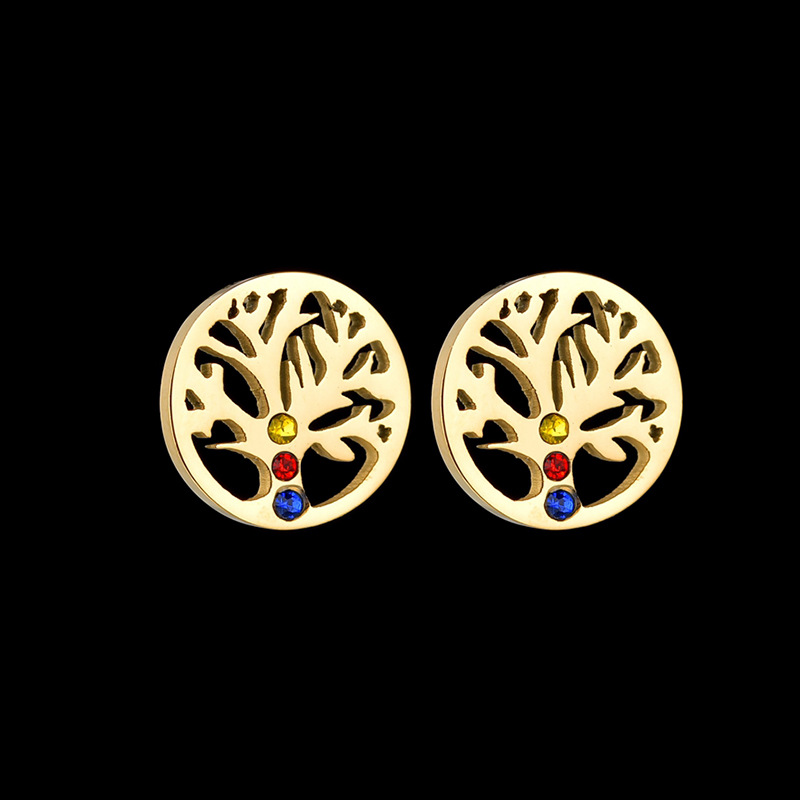 Tree Of Life Earrings Stainless Steel Necklace Set display picture 4