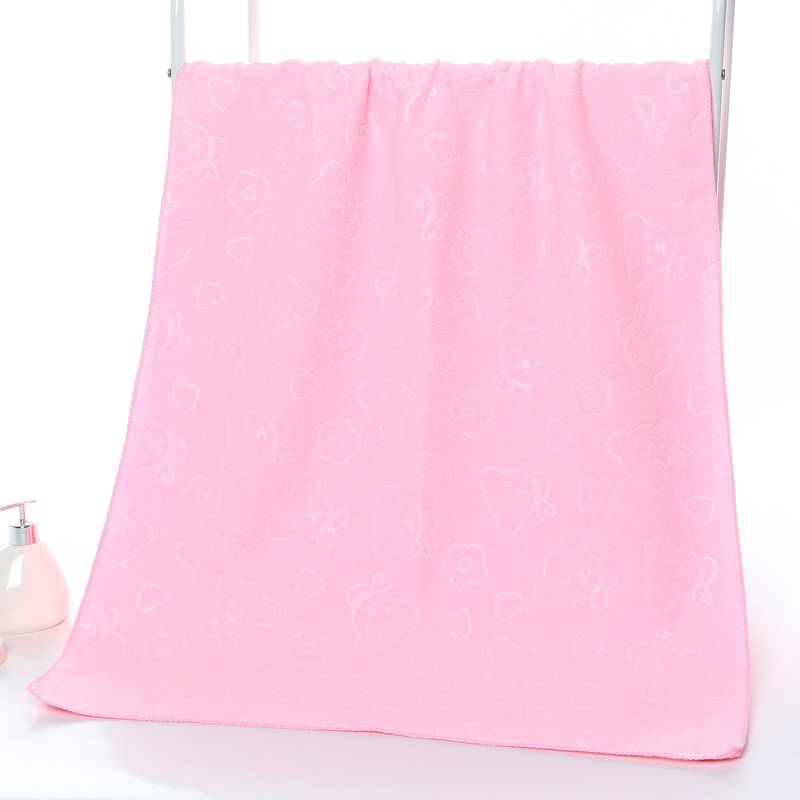 Fine fiber bath towel embossed bear bath towel, soft and absorbent multi-color commercial supermarket gift_voghion.com