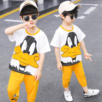 童装男童夏装短袖套装2020新款中小童夏季唐老鸭短袖长裤两件套潮|ms