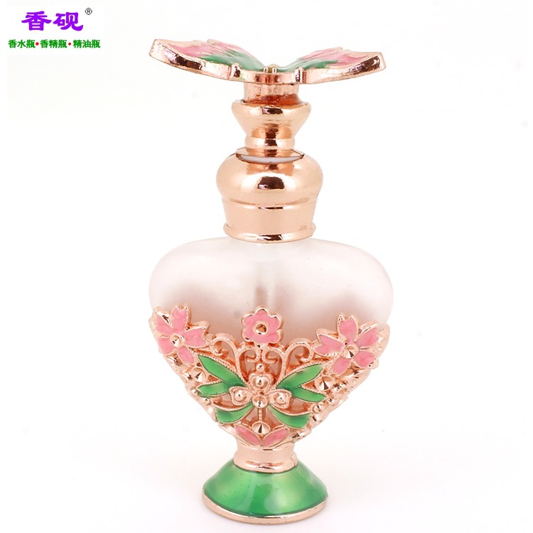 香砚定做款6ml三朵花绿色底座心形贵夫人玫瑰金蝴蝶瓶盖摆件1