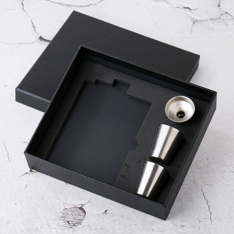 黑色单独出售零售6盎司8OZ酒壶套装酒壶礼盒包装送酒杯2个漏斗1个|ru