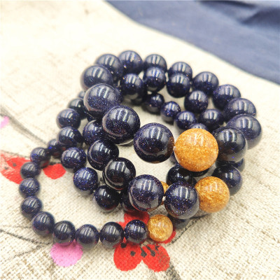 Blue gravel starry sky Bracelet men and women Sweet lovers agate Gold foil star crystal Hand string Jewelry