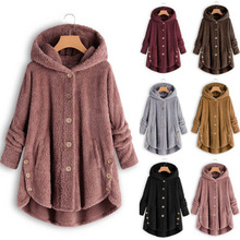 跨境熱賣2022冬亞馬遜ebay爆款豹紋外套女裝歐美紐扣純色連帽外套
