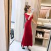 V-neck low cut slim velvet A-line dress Toastmasters Short Sleeve Dress