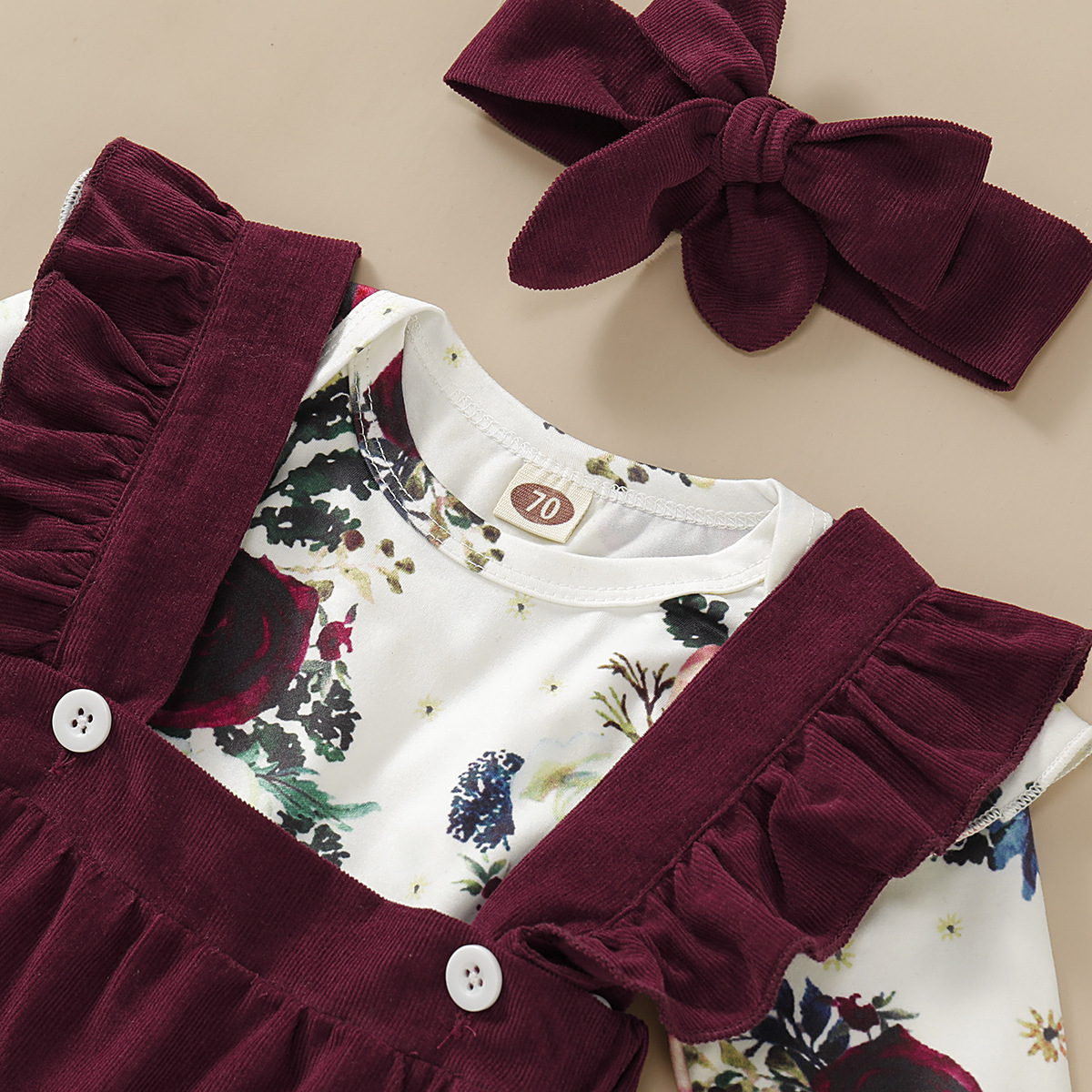 Button Design Fashion Flower Bow Knot Button Girls Clothing Sets
