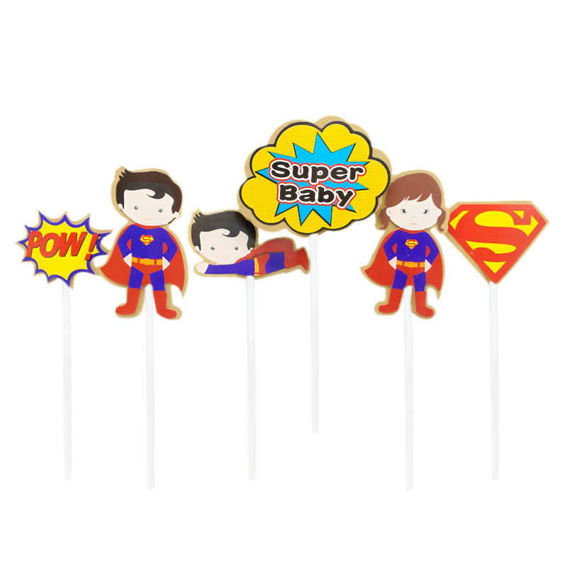 超人蛋糕装饰插件superbaby生日派对装扮插旗小男孩女孩超人插牌|ms