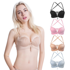 新品拉拉女神無痕文胸 拉B貝殼杯花邊文胸內衣 交叉美背文胸批發
