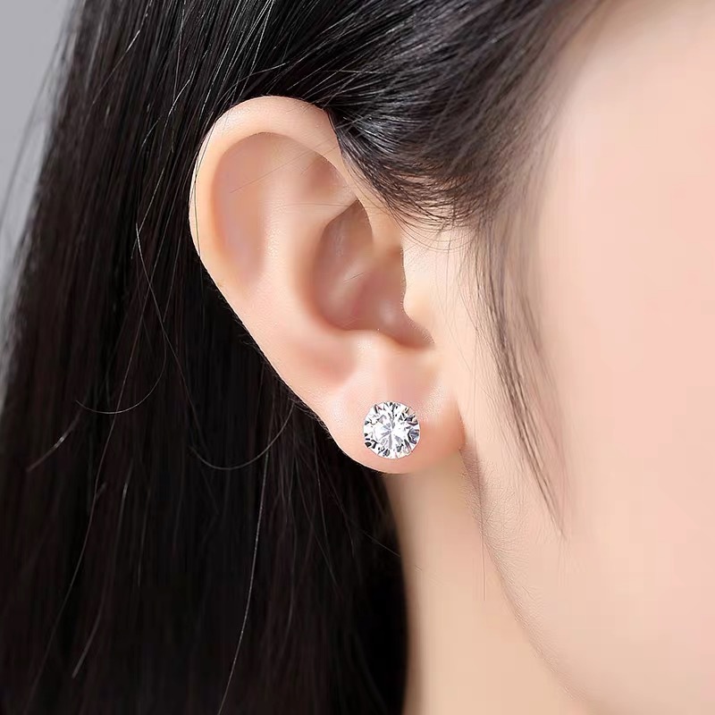 1 Pair Simple Style Geometric Sterling Silver Zircon Ear Studs display picture 4