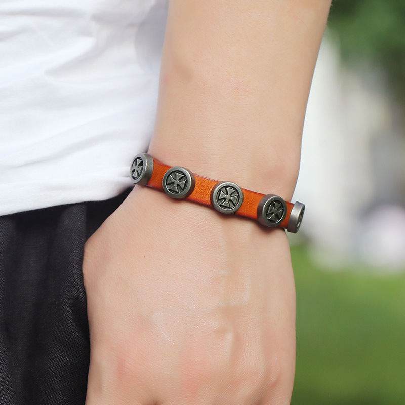 New retro menu0027s leather punk style cross bracelet for women wholesale nihaojewelry