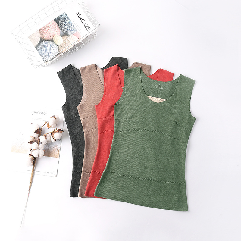 Otoño e Invierno de la calefacción de terciopelo forrado de lana térmica Chaleco de las mujeres sin costuras de doble capa delgada bottoming ropa interior más tamaño térmica Chaleco de las mujeres