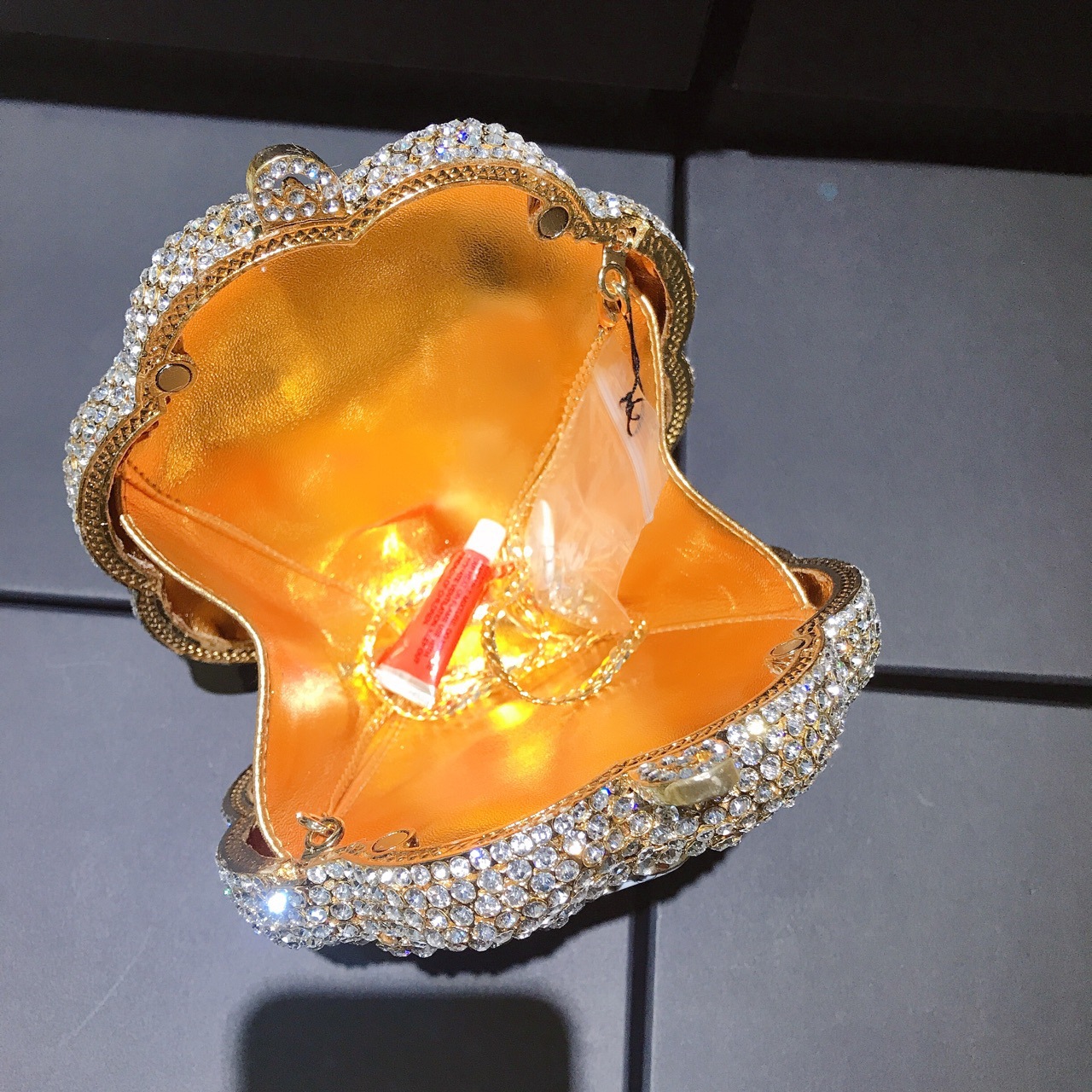 Ví cầm tay dự tiệc nữ đính đá giả kim cương họa tiết hoa 3D — Màu trắng, Màu xanh lá chi tiết 10