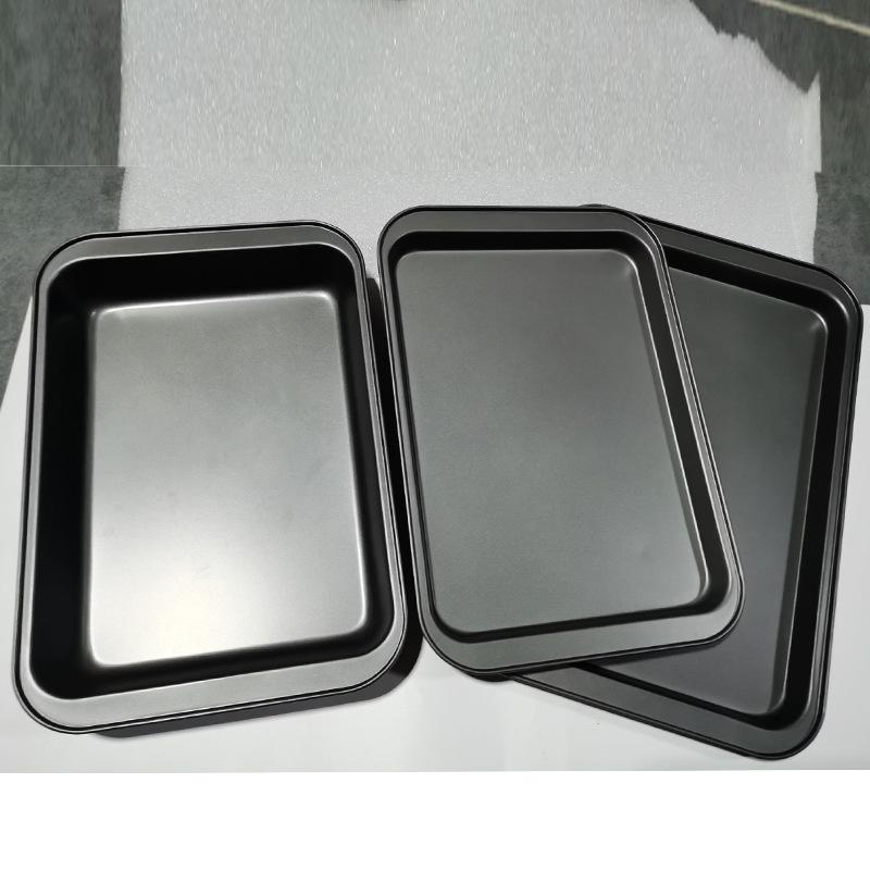 不粘浅烤盘长方形烧烤盘家用粘烤鱼披萨饼干烤箱烘焙用具三件套|ru