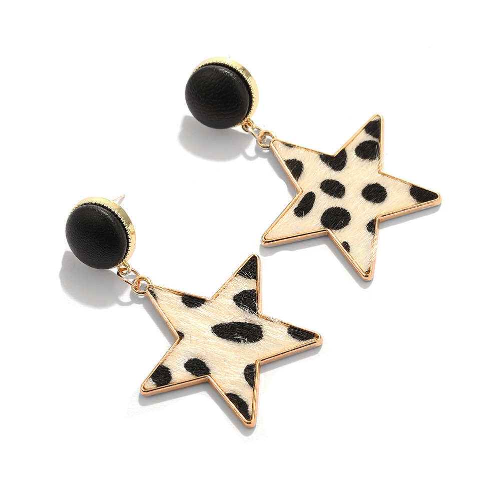 Leopard Print Five-pointed Star Earrings display picture 6