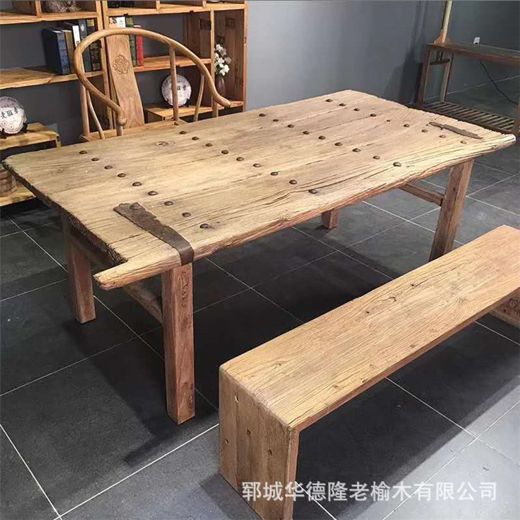 老榆木门板风化装饰板材茶桌椅定做 旧门板老门板地板楼梯踏步