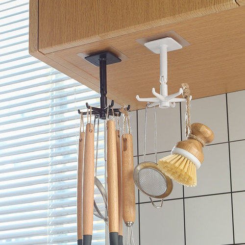 Rotating hook kitchen spatula and spoon storage rack wall hanging punch-free wall hanging rack strong adhesive artifact