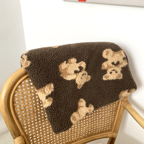 ins cute bear double-sided lamb velvet blanket autumn and winter thickened children's blanket leisure car nap cartoon blanket