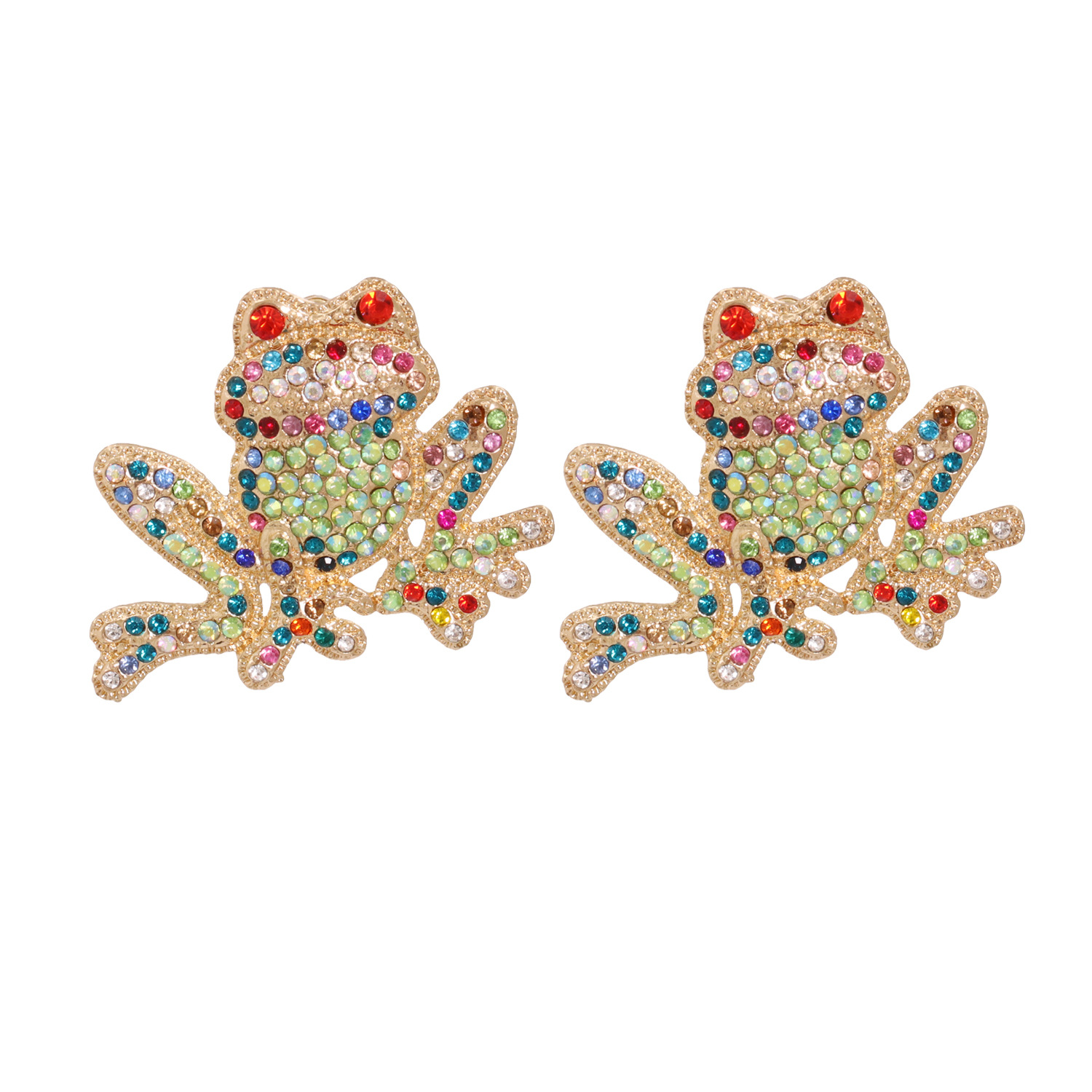 Wholesale Inlaid Green Diamonds Cute Frog Rose Gold Small Animal Earrings For Women display picture 9