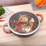 2026新品上市无烟不粘锅木头双耳平底锅加厚玻璃盖汤锅酒店用品