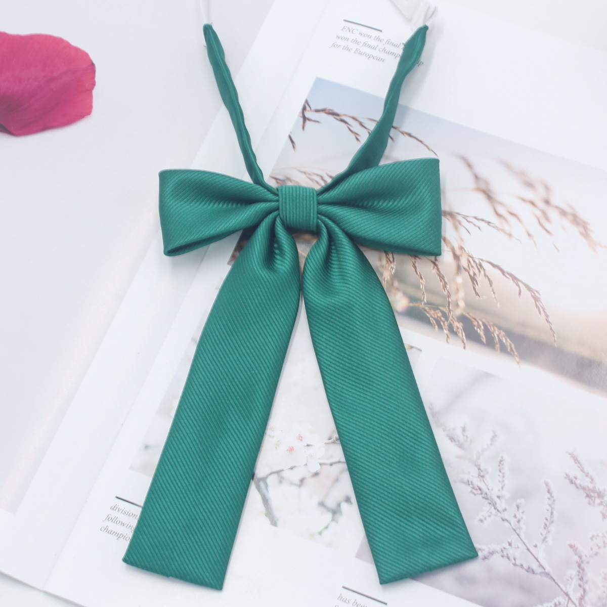 Pajarita de mango largo pequeño de sarga de color sólido, pajarita, punto de flor al por mayor, traje de marinera casual coreano para mujer, pajarita uniforme JK