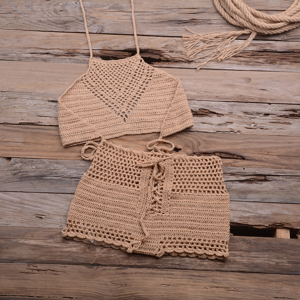 sexy Hollow halterneck vest and Shorts bikini two-piece Set nihaostyles wholesale clothing NSYZT95146
