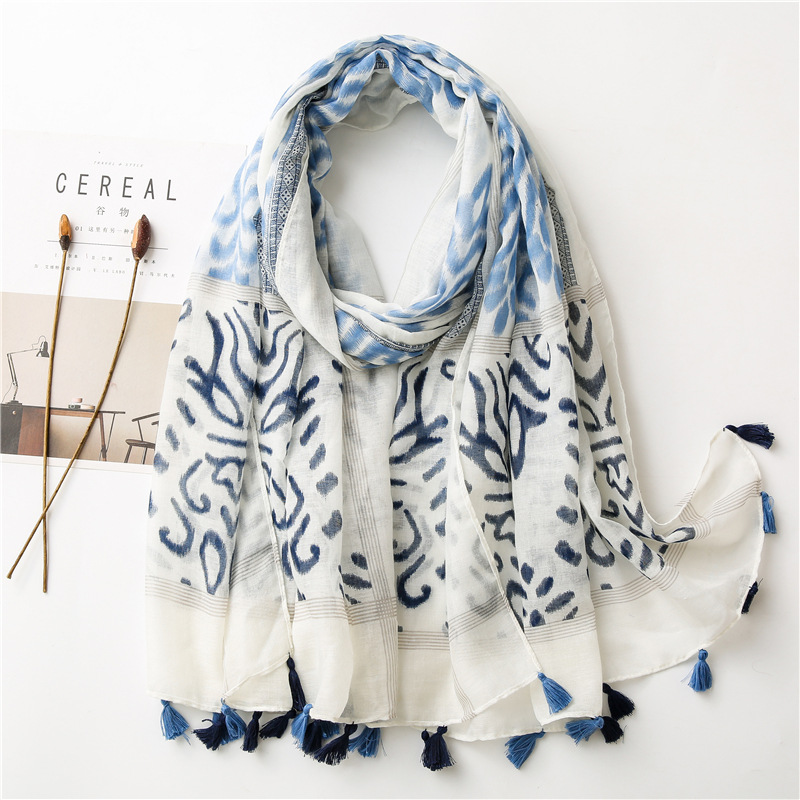 Women's Ripple Printing Pattern Sunscreen Towel Cotton And Linen Fringed Silk Scarf Beach Shawl For Women display picture 22