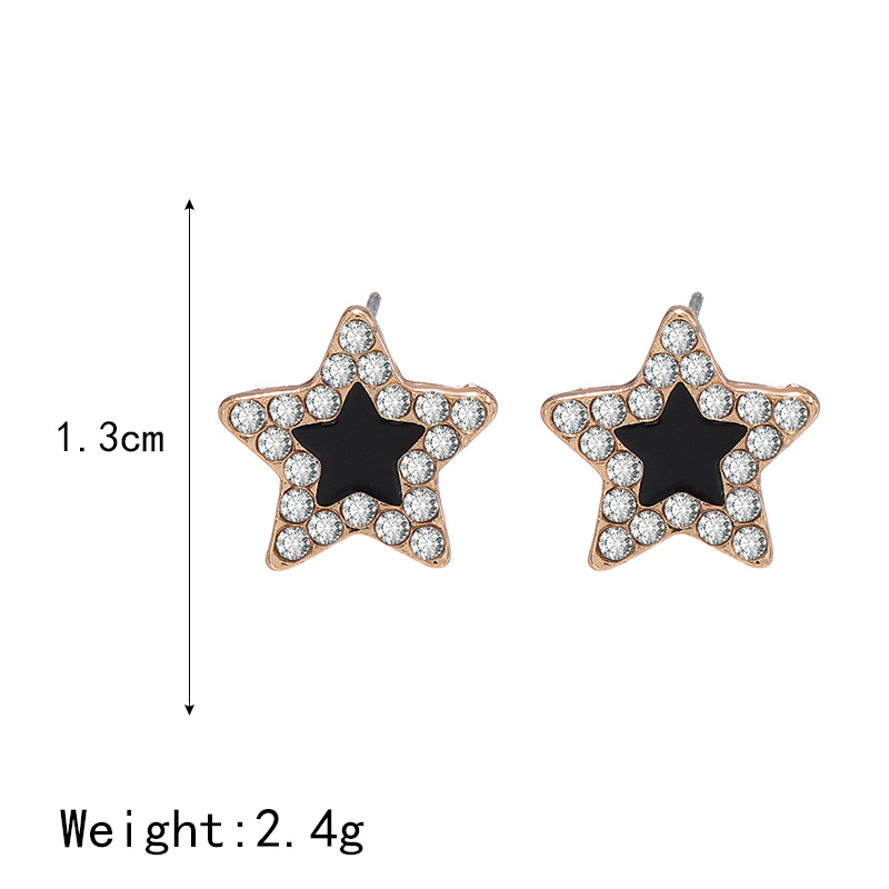 Korean new fashion black oil drop five-pointed star diamond simple earrings