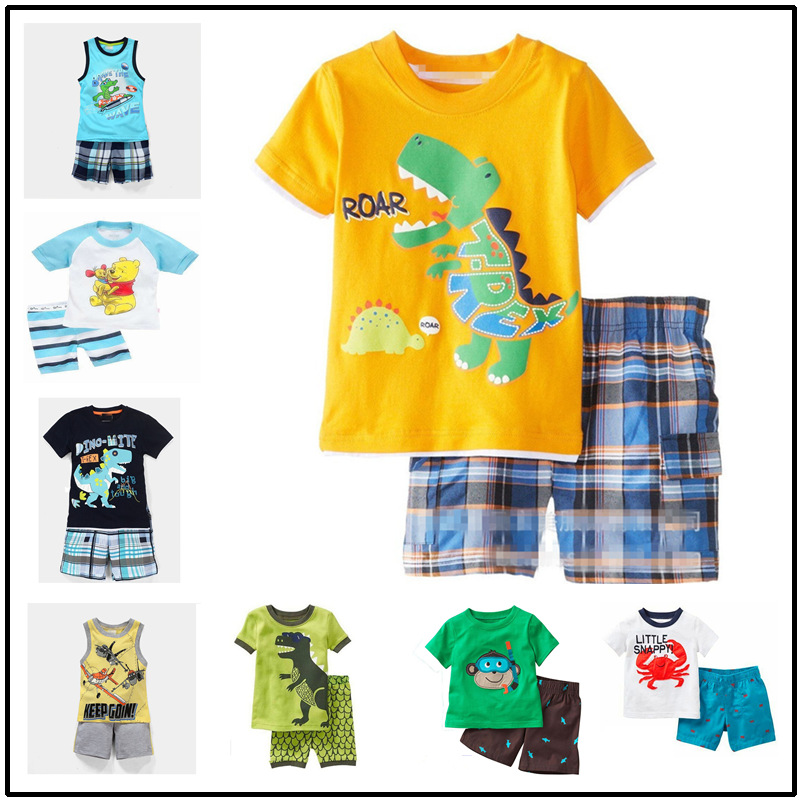 新款男孩短袖恐龙造型家居服童装夏款套装空调服卡通睡衣K047