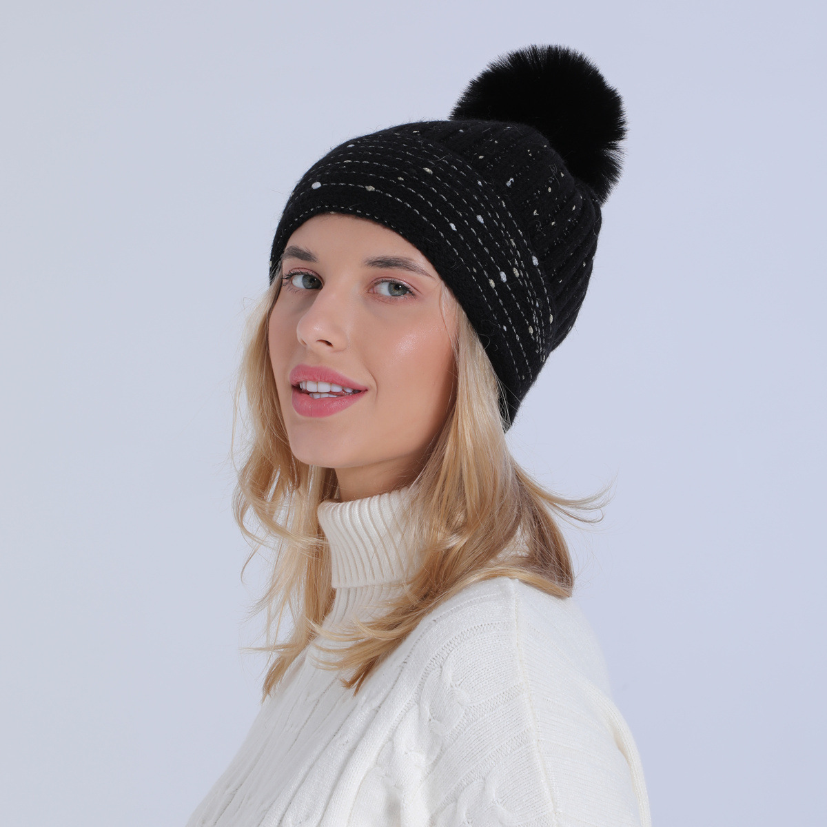 Stickad mössa i ull för kvinnor höst vinter mjuk och varm_voghion.com