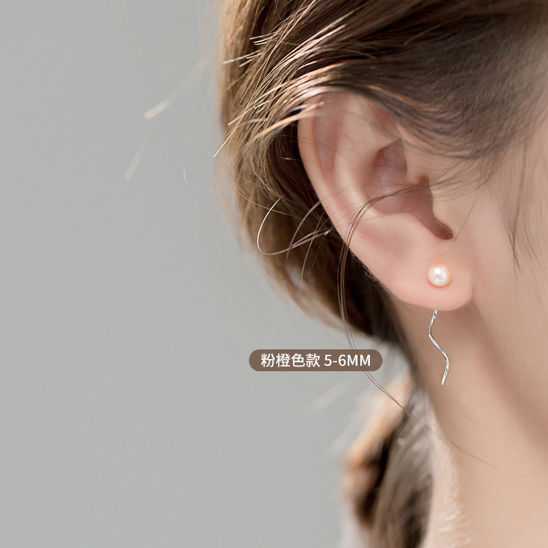 Eloch s925 temperamento de plata simple perla pequeña línea de orejas personalidad japonesa de línea espiral pendientes G6880
