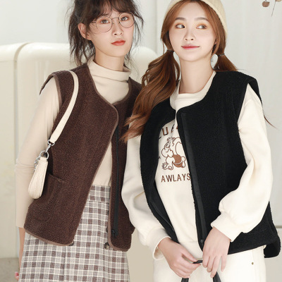 秋冬新款羊羔绒短款马甲时尚韩版宽松拉链坎肩背心女休闲百搭外套