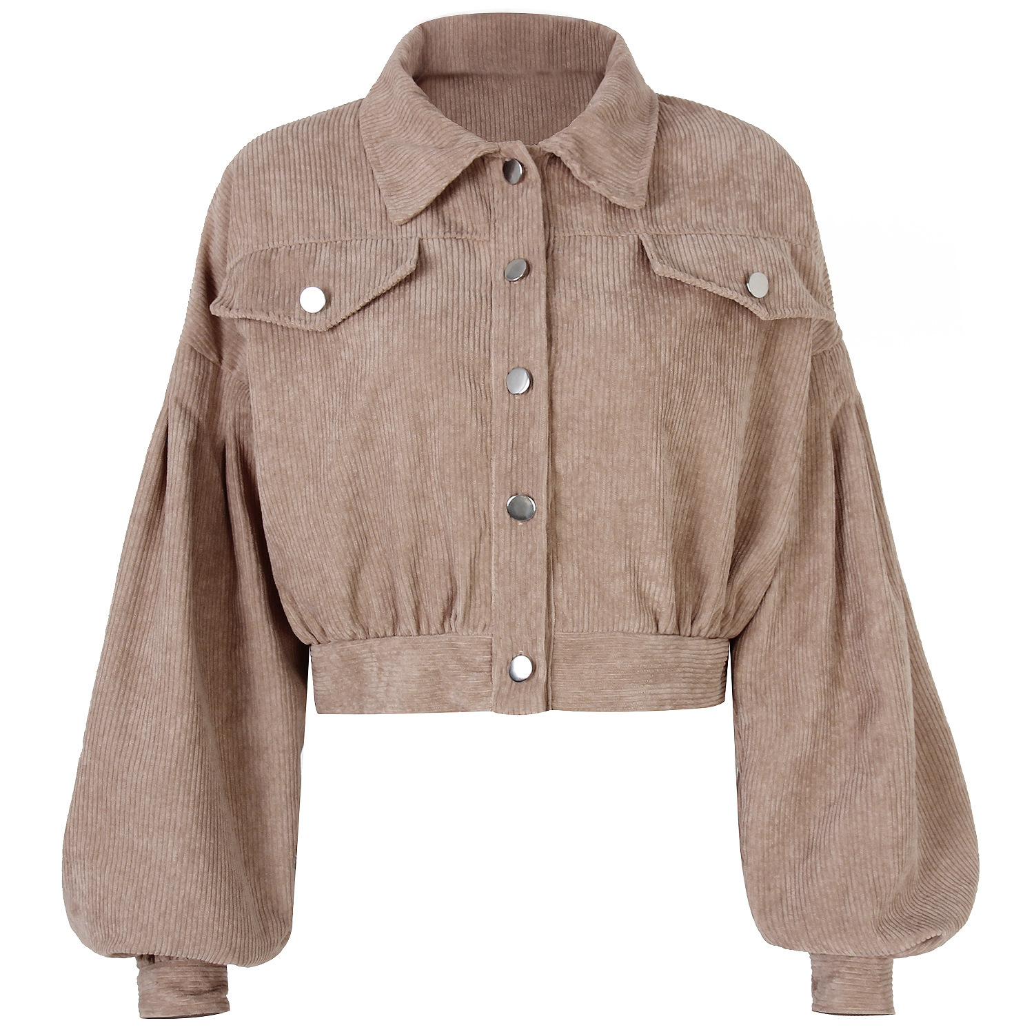 Collared Lantern Sleeve Single-Breasted Corduroy Jacket - Coats & Jackets - Uniqistic.com