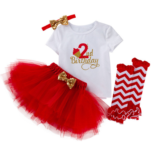Baby birthday party dresses girl birthday dress one year old cartoon mother  short sleeve T-shirt
