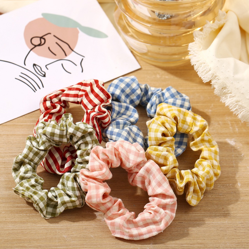 Korean Fresh Lattice Large Intestine Ring Hair Scrunchies French Retro Head Flower Tie Hair Rope Ponytail Headdress Wholesale Nihaojewelry display picture 3