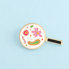 Korean cartoon pin, personalized trendy magnifying glass with microbe oil badge, student pin versatile