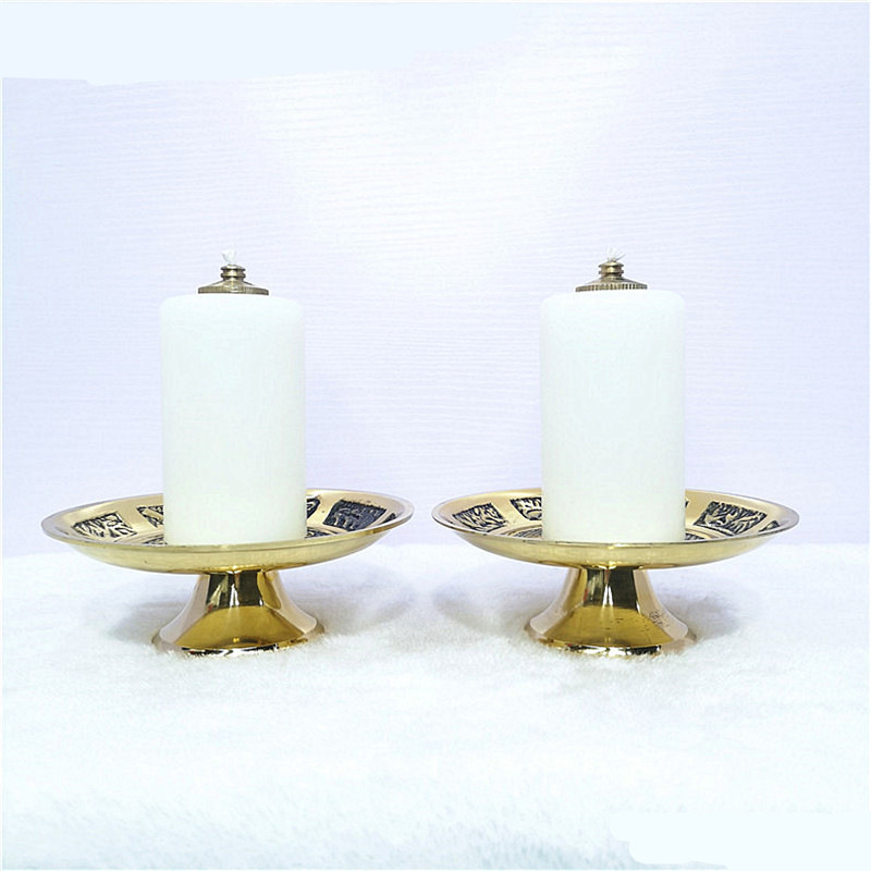 Lámpara de mantequilla Altar lámpara cobre un par Candelabro moderna mesa cera aceite principal decoración la Sala