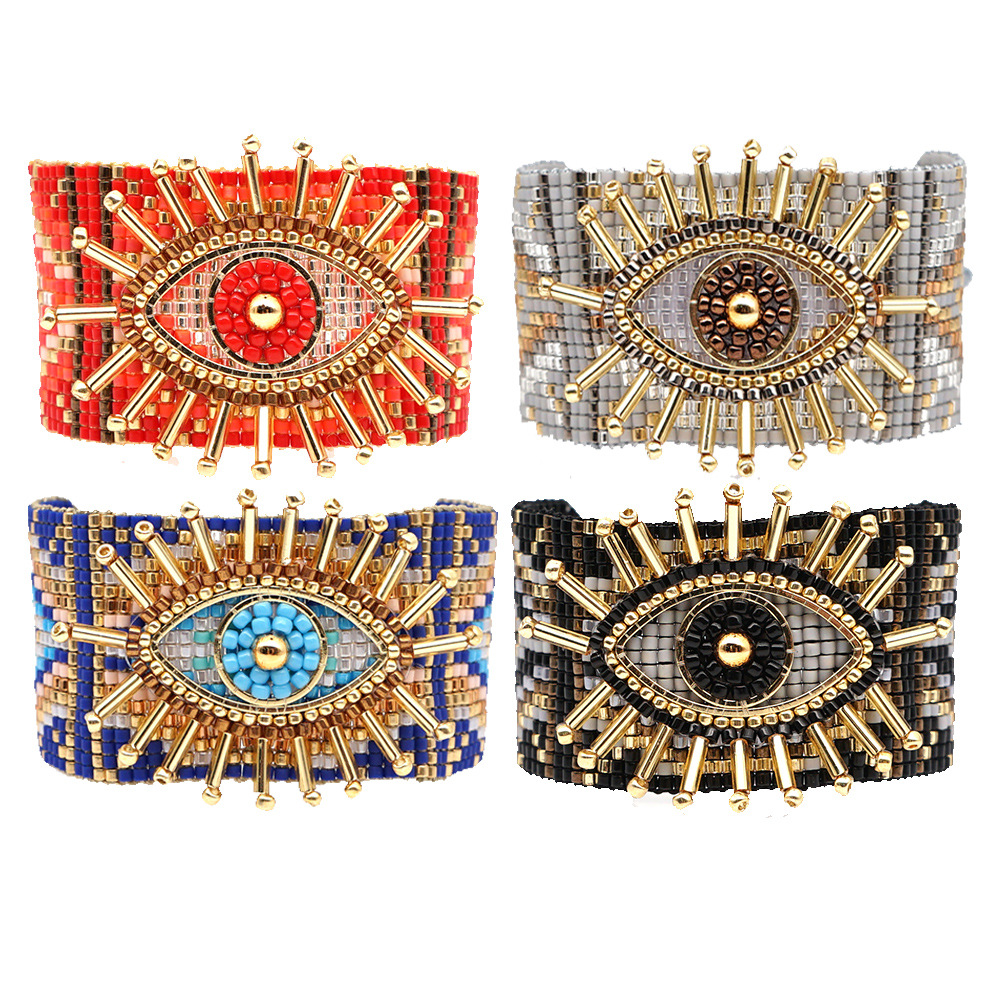 Miyuki Mizhu Handwoven Wide Female Bracelet Evil Eye Turkish Evil Eye Jewelry display picture 23