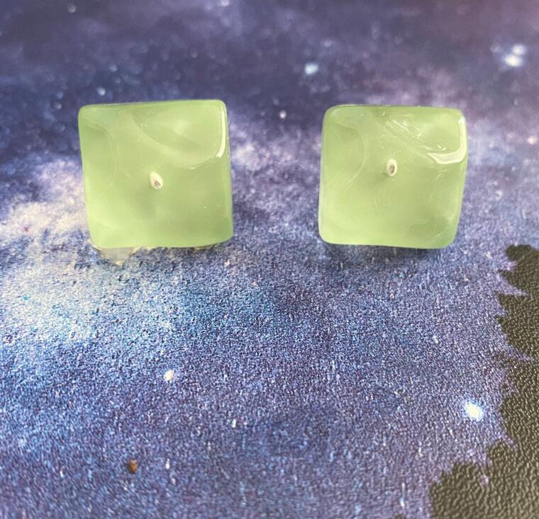 new minimalist 925 silver needle stud wave transparent candy square resin earrings