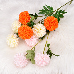 Simulated Dandelion Artificial Multicolor 3-Head Ball Chrysanthemum Ping Pong Chrysanthemum Wedding Decoration Flower Material Scallion Ball Artificial Flower