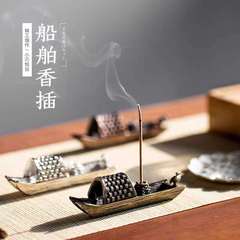 Metal incense burner with alloy metal incense holder, Zen-themed thread incense, tea art, ancient-style incense stand, metal ship-shaped incense tray, Gongfu tea set accessories