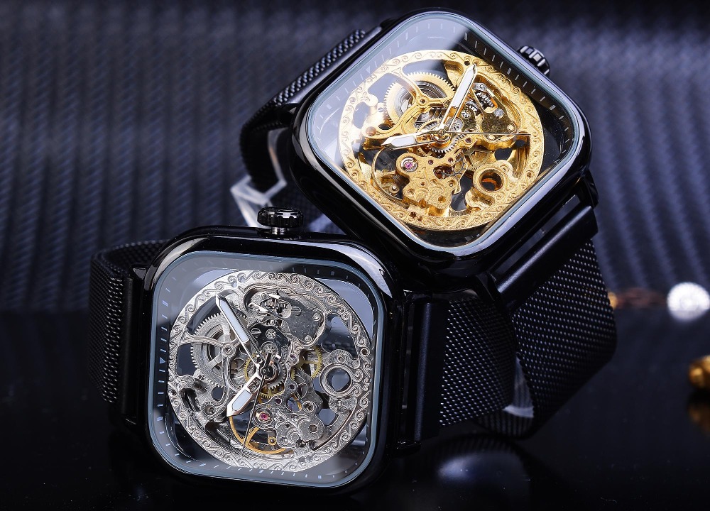 Men's Square Automatic Mechanical Watch With Magnetic Band_voghion.com